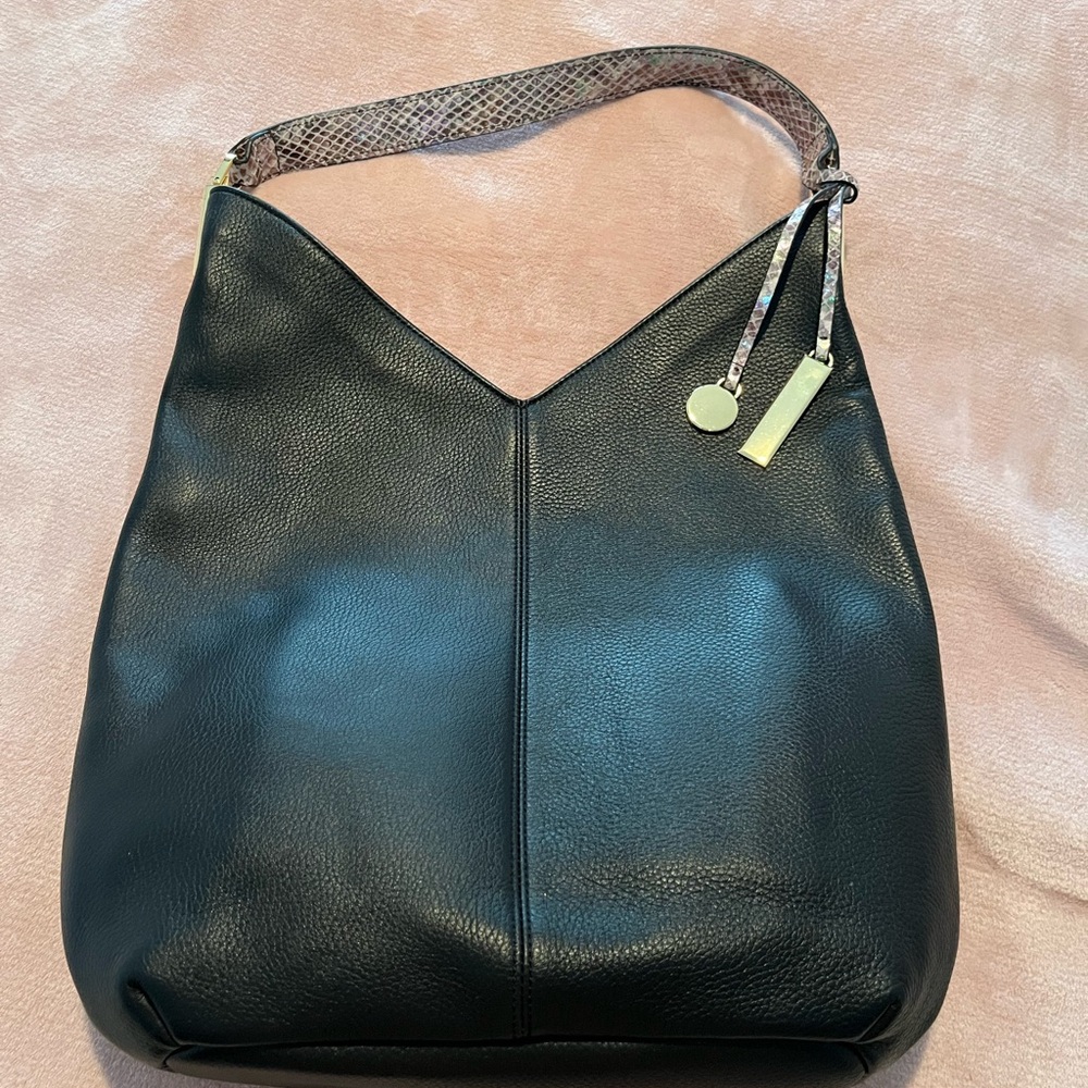 GILI leather black bag with snake skin handle